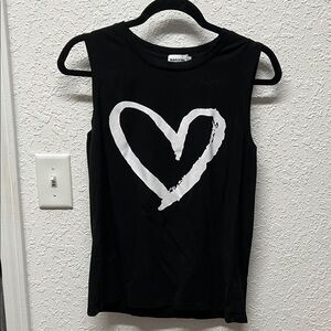 Black Muscle Tee with White Heart Graphic